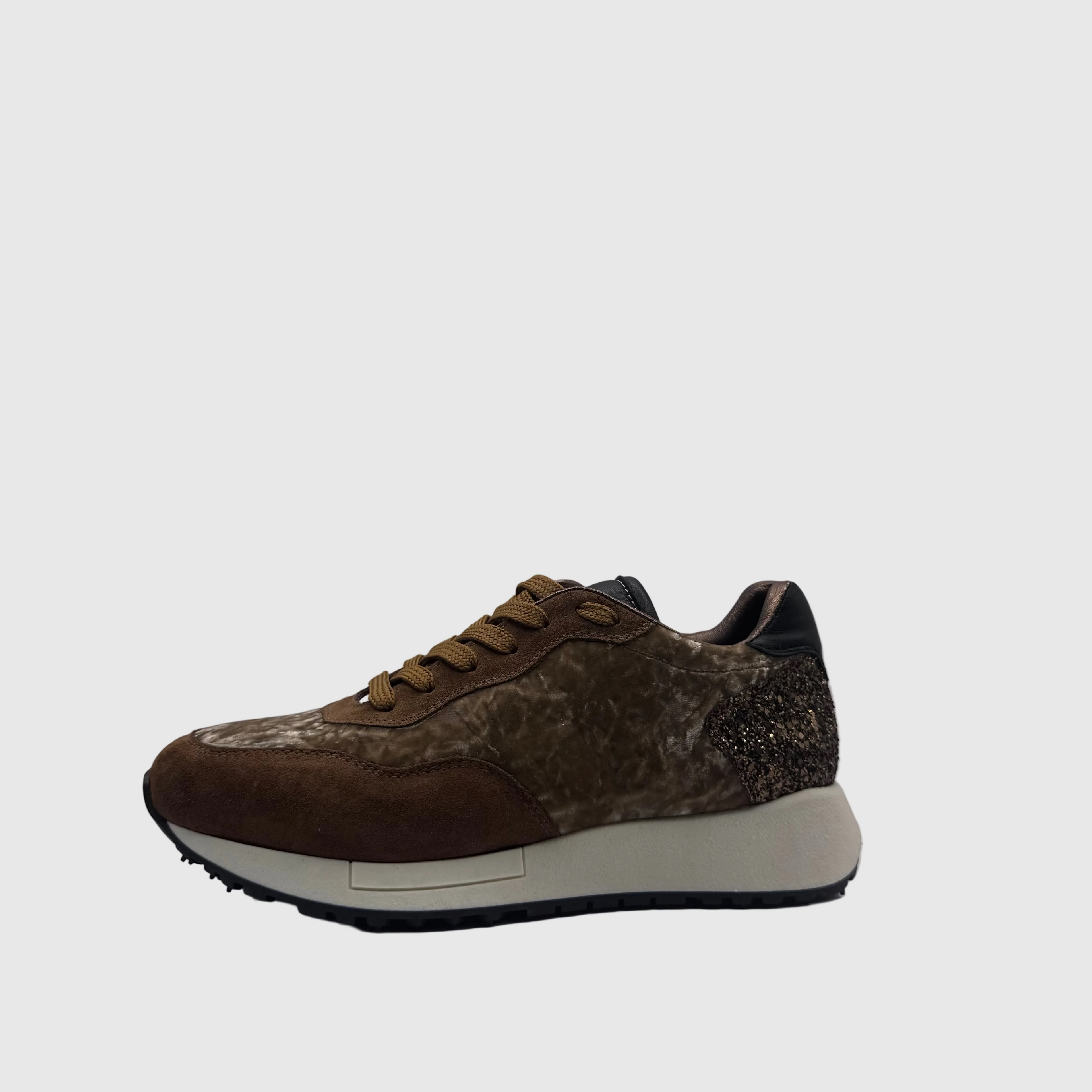 HIP Dames Sneaker Bruin — Glitter-hiel | Suède