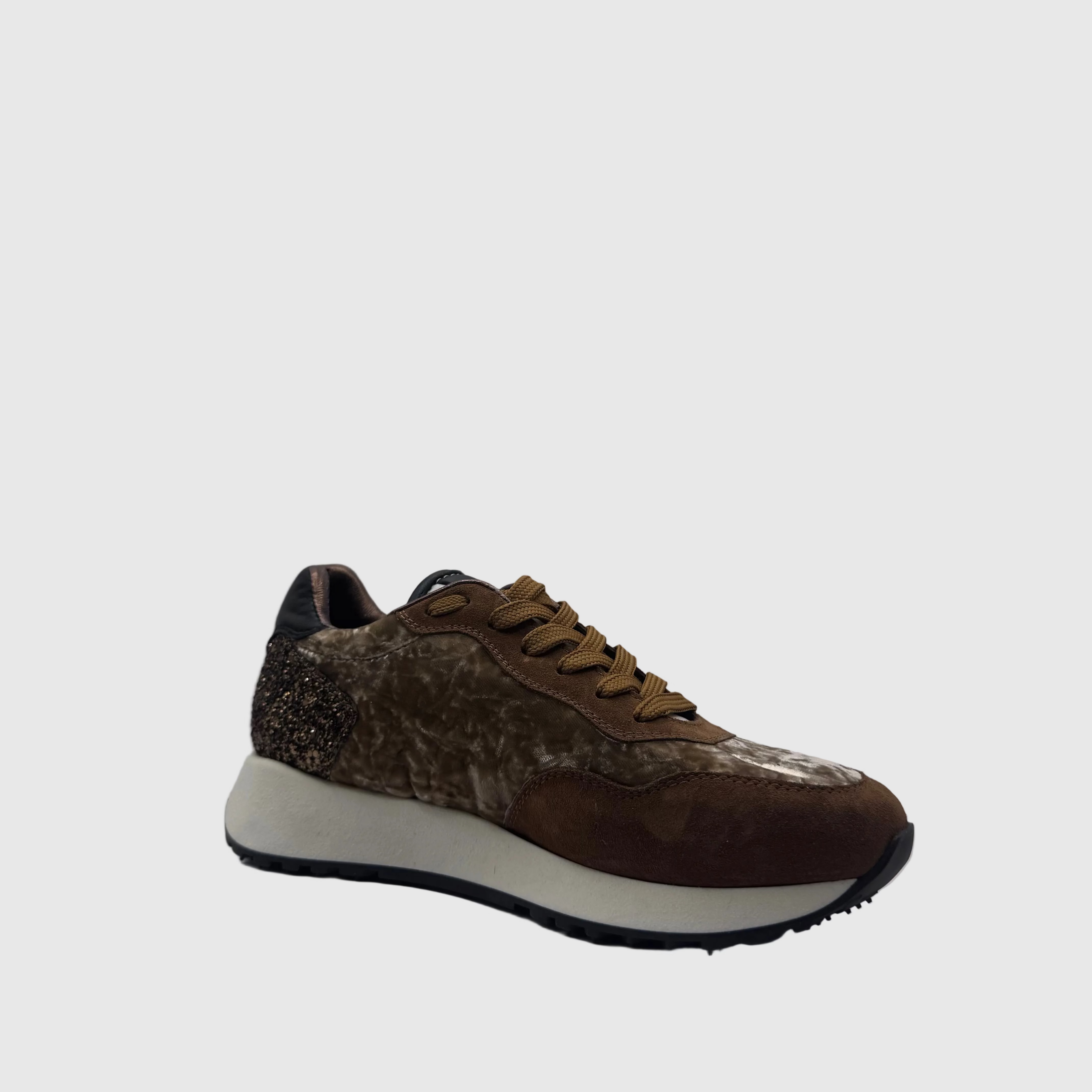 HIP Dames Sneaker Bruin — Glitter-hiel | Suède