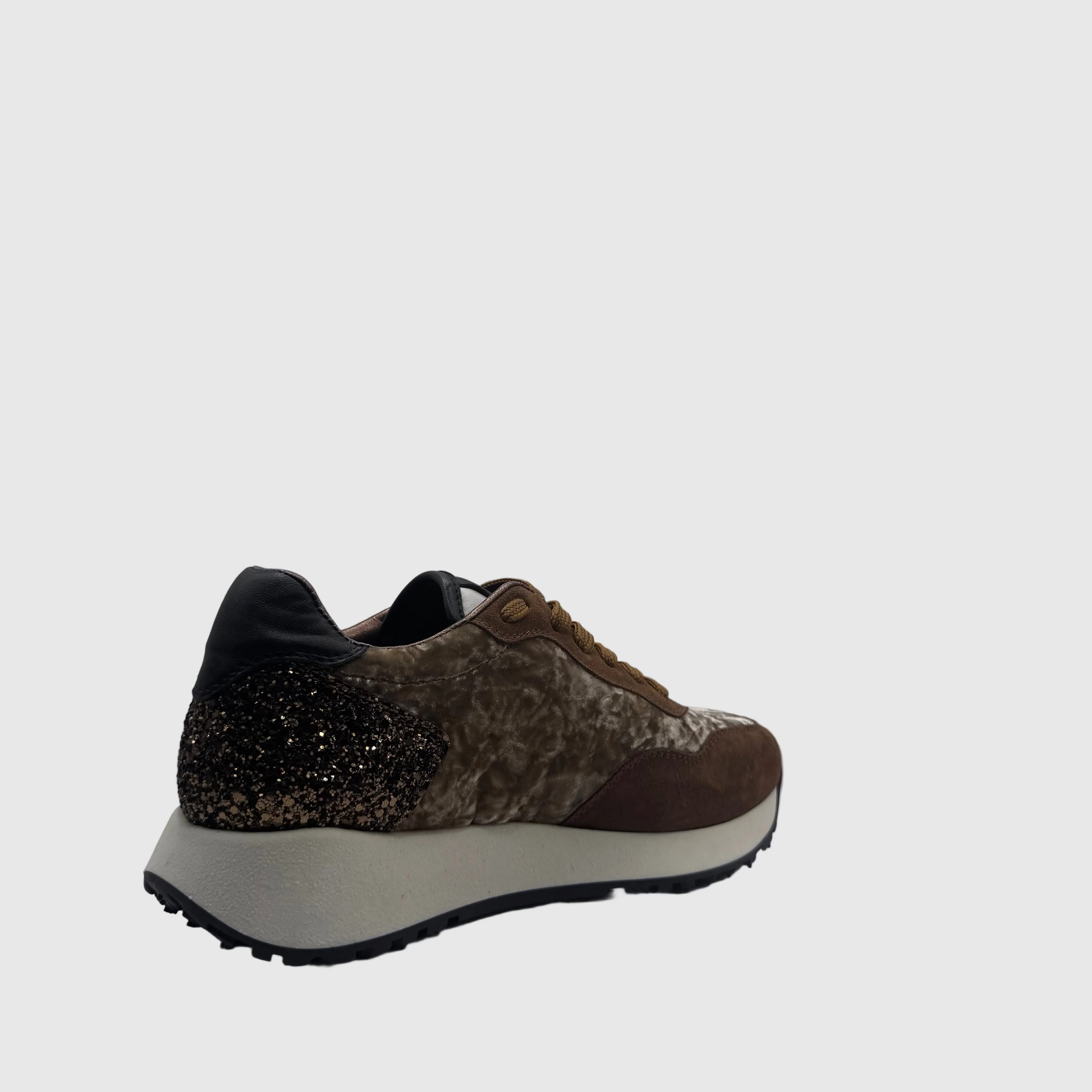 HIP Dames Sneaker Bruin — Glitter-hiel | Suède