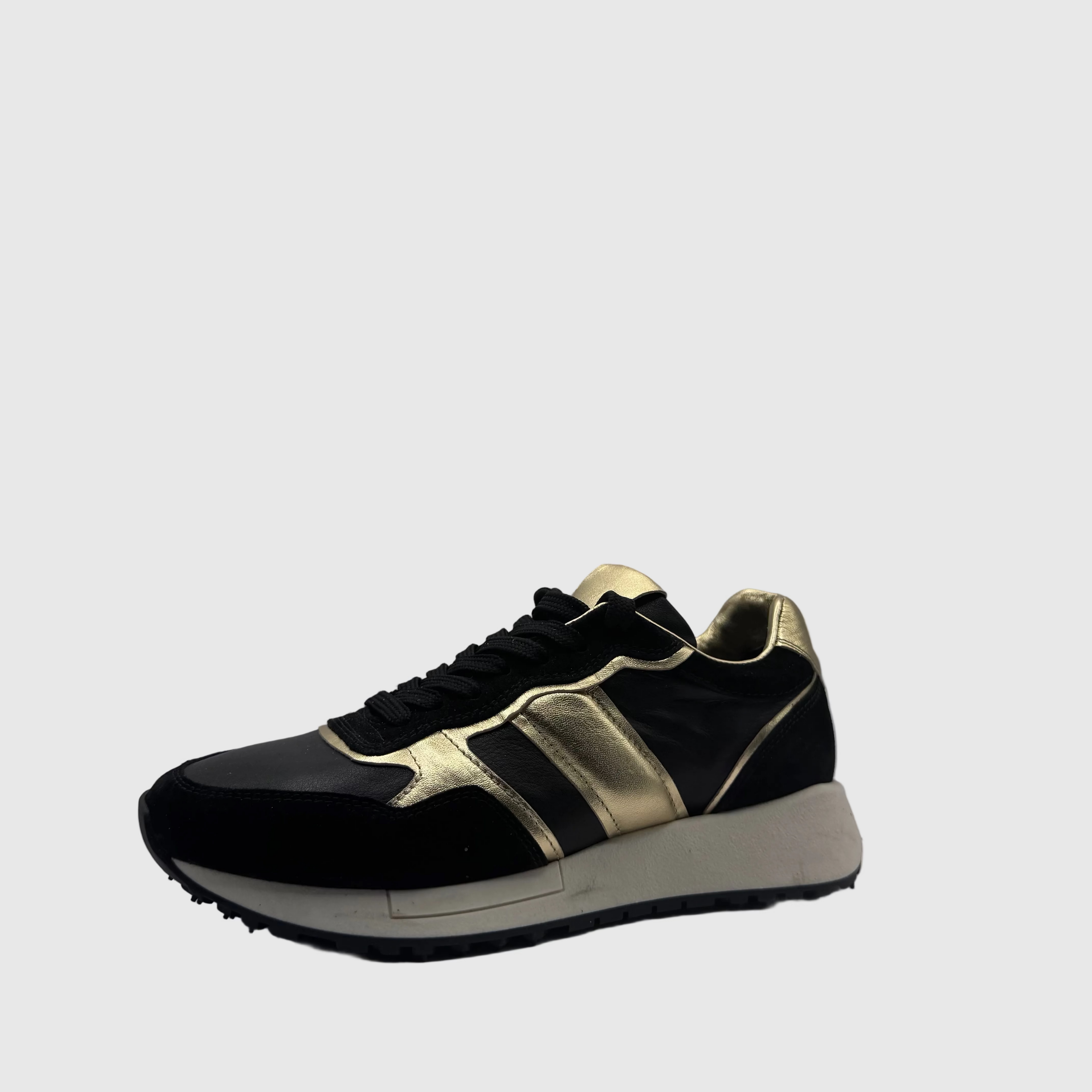 HIP Dames Sneaker Zwart — Gouden Streep | Leer